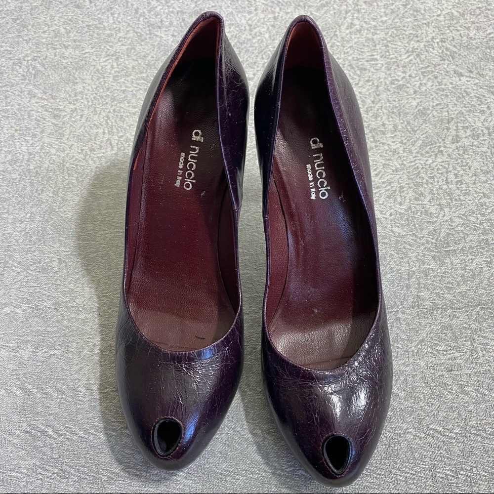 Di Nuccio made in Italy leather peep toe high heel pumps size 37 deep purple